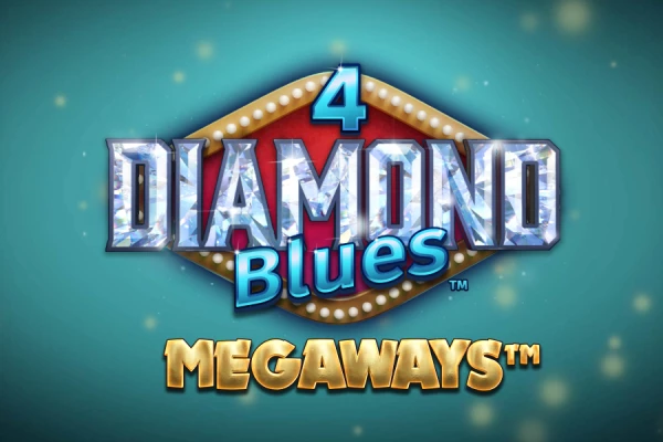 4 Diamond Blues™: logotipo del juego Megaways™ que presenta un diseño estilizado de un letrero de neón azul y diamantes brillantes.