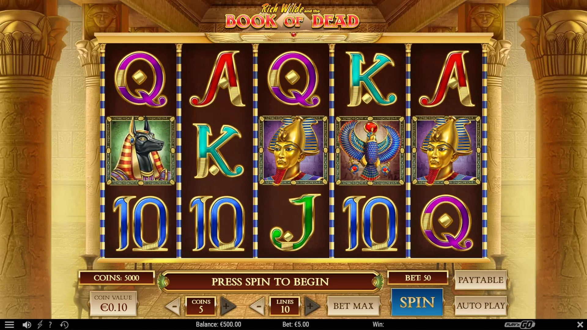 Book of Dead Interface de slot